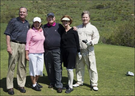 From left to right: Mike Mitzel, Esther Beish, Billy Casper, Cindy Furlong and Tommy Baker at the 2013 golf tournament.