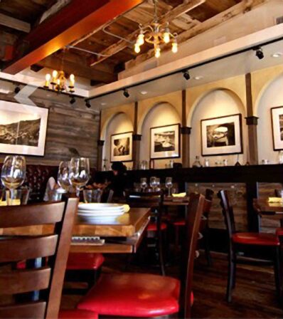 . Aged, brick facing covers many of the interior walls, creating an old, rustic ambiance. 