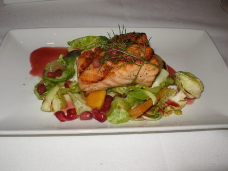 The salmon dish has an array of mouth-watering flavors for the palate.