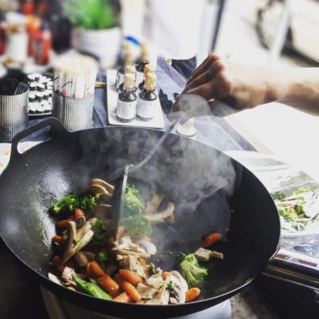 The JIA wok was the center of attention at Luxury Farms tasting event. 