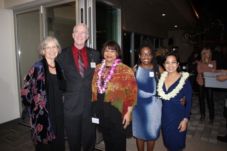 Left to right are Mo`olelo's Board President Alison Whitelaw, Garry Prather, Dea Hurston, Lydia Fort and Seema Sueko.  Photo by Samantha Howell.