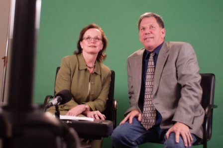 Patty Ducey-Brooks and Kevin Fulton taking a break during a video shoot. 