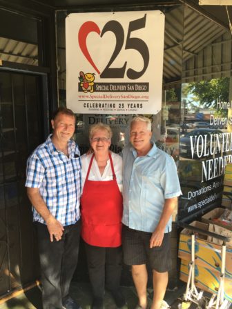 Left to right are Ron Aldous, 23-year volunteer; Special Delivery Executive Director Ruth Henricks; and Tom Abbas, 23-year volunteer and board president.