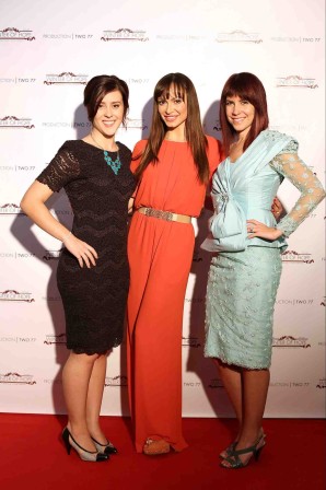 Left to right are hair stylist Brittany Moore, “Dancing with the Stars” Karina Smirnoff and Stylist Aubree Lynn wearing Marcus by Boutique DeMarcus. Photo provided by Robert Benson/Getty Images. 