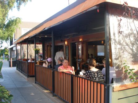 The covered patio allows diners to enjoy cool, summer evenings. 