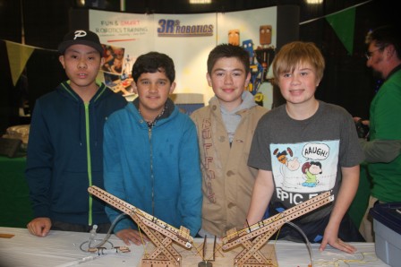Left to right are Sho Tsuruta, Gabriel Mouritzen, Sam Lickert, and Liam Brucker-Casey at the 2013 Mini Maker Faire. 